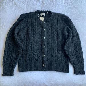 NWT Doen Emery Wool Alpaca Cable Knit Button Cardigan Sweater Moonshadow Gray
